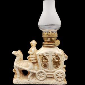 Vintage Porcelain Oil Lamp - Horse, Carriage & Driver with Passenger